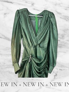 Green Draped Wrap-Style Women's Dress